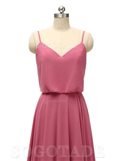 Elegant Simple V Neck Spaghetti Strap Chiffon Floor Length Modern Bridesmaid Dresses Formal Women's Dresses Wedding Guests Dresses