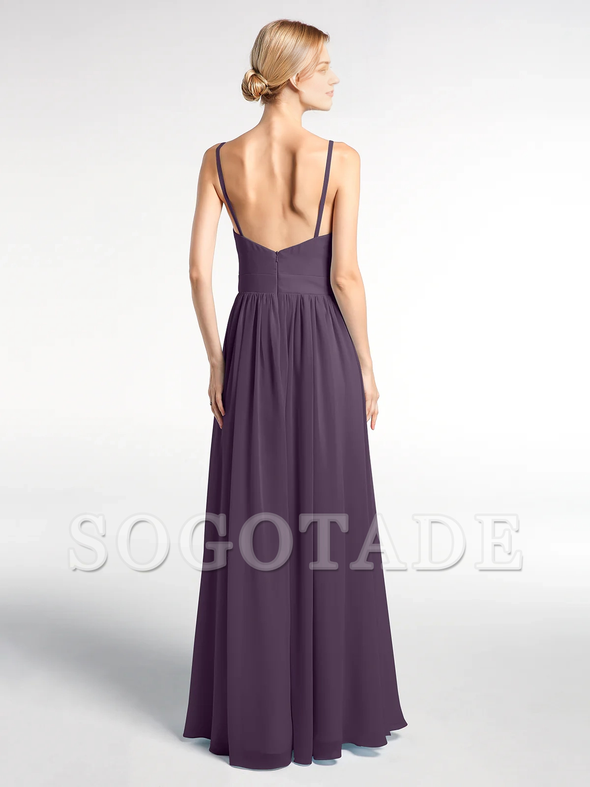 Deep V-neck high waisted chiffon long dress