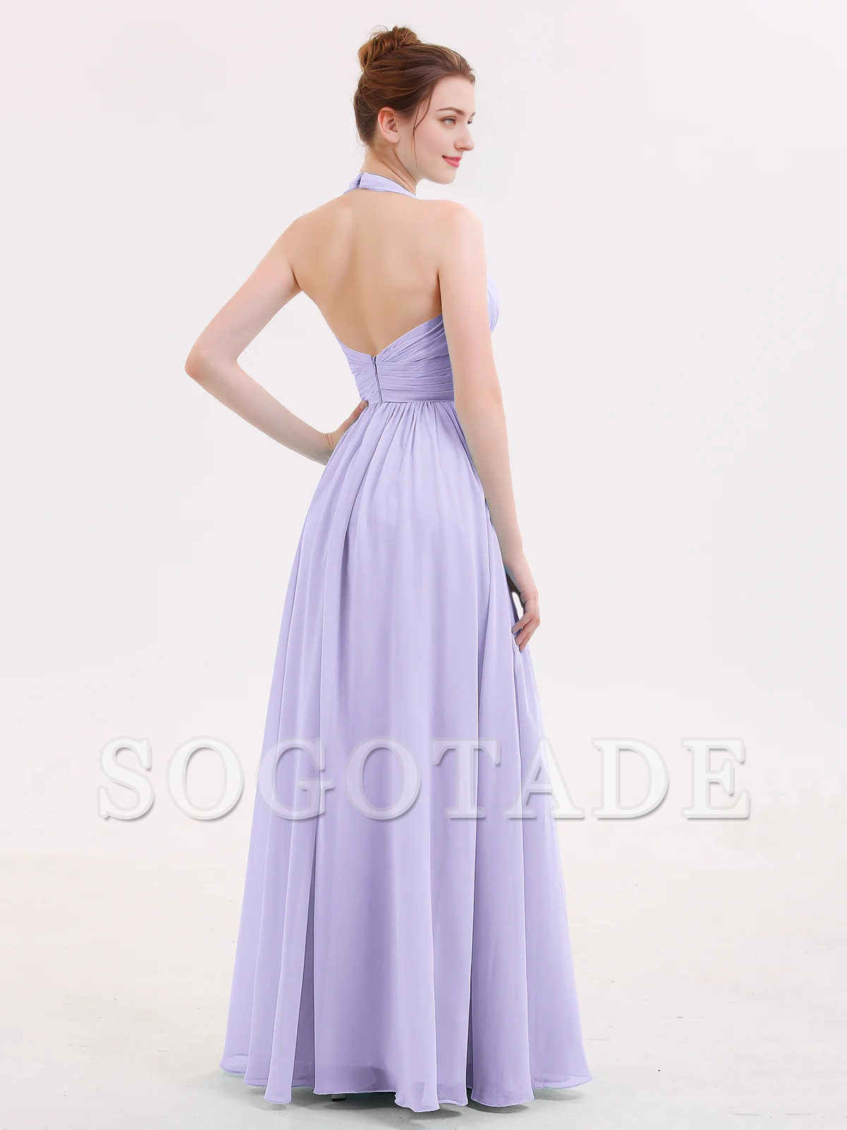 Hanging neck V-neck chiffon bridesmaid dress