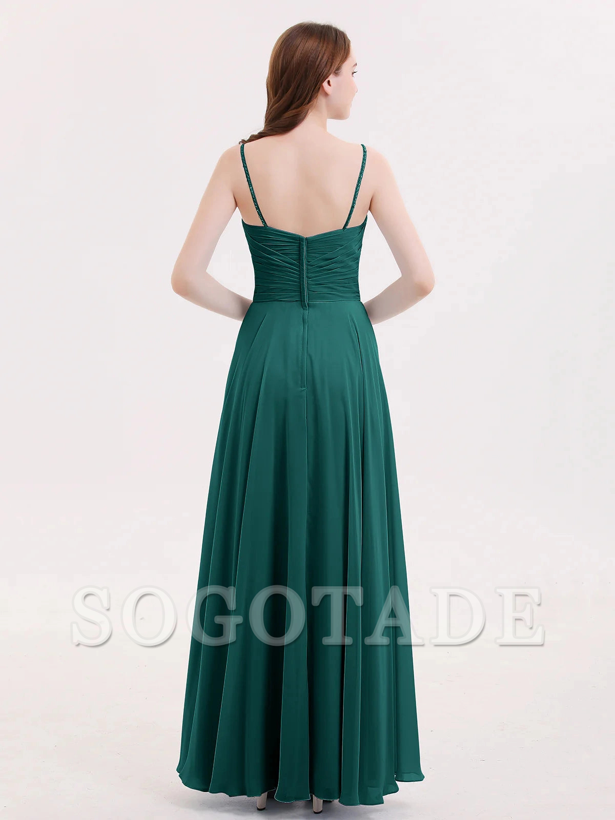 V-neck fine shoulder strap chiffon dress