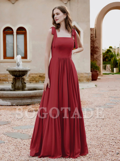A-line butterfly bow ruffle sleeveless chiffon bridesmaid dress-SOGOTADE