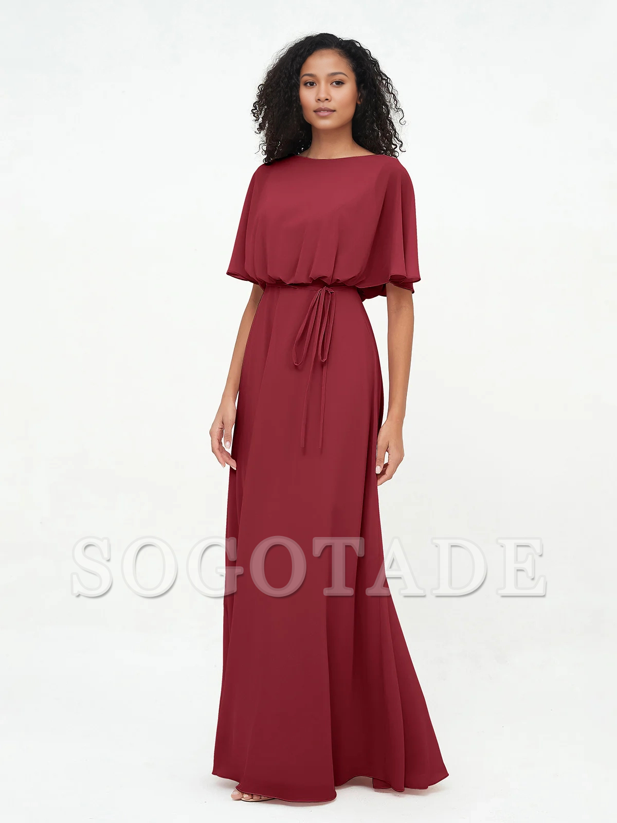 Chiffon full-length wrapped bridesmaid dress