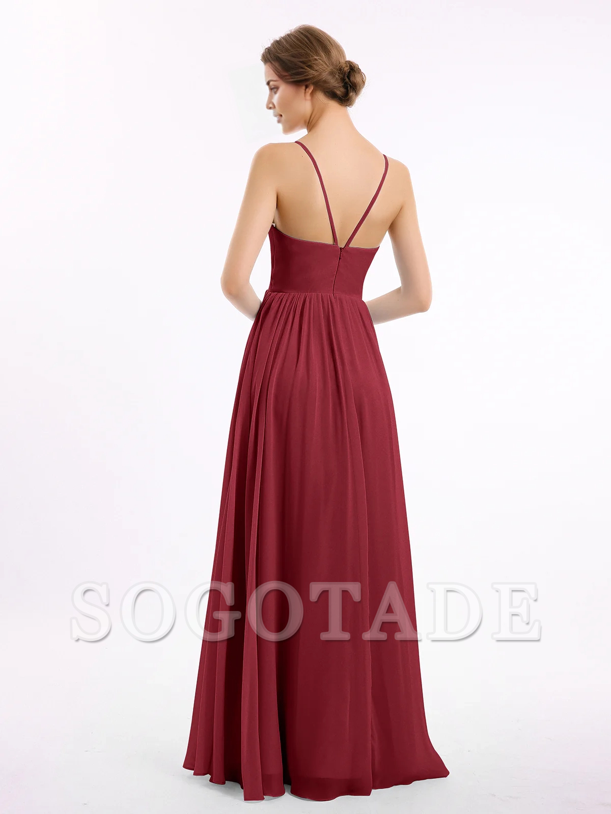 Thin shoulder chiffon bridesmaid dress