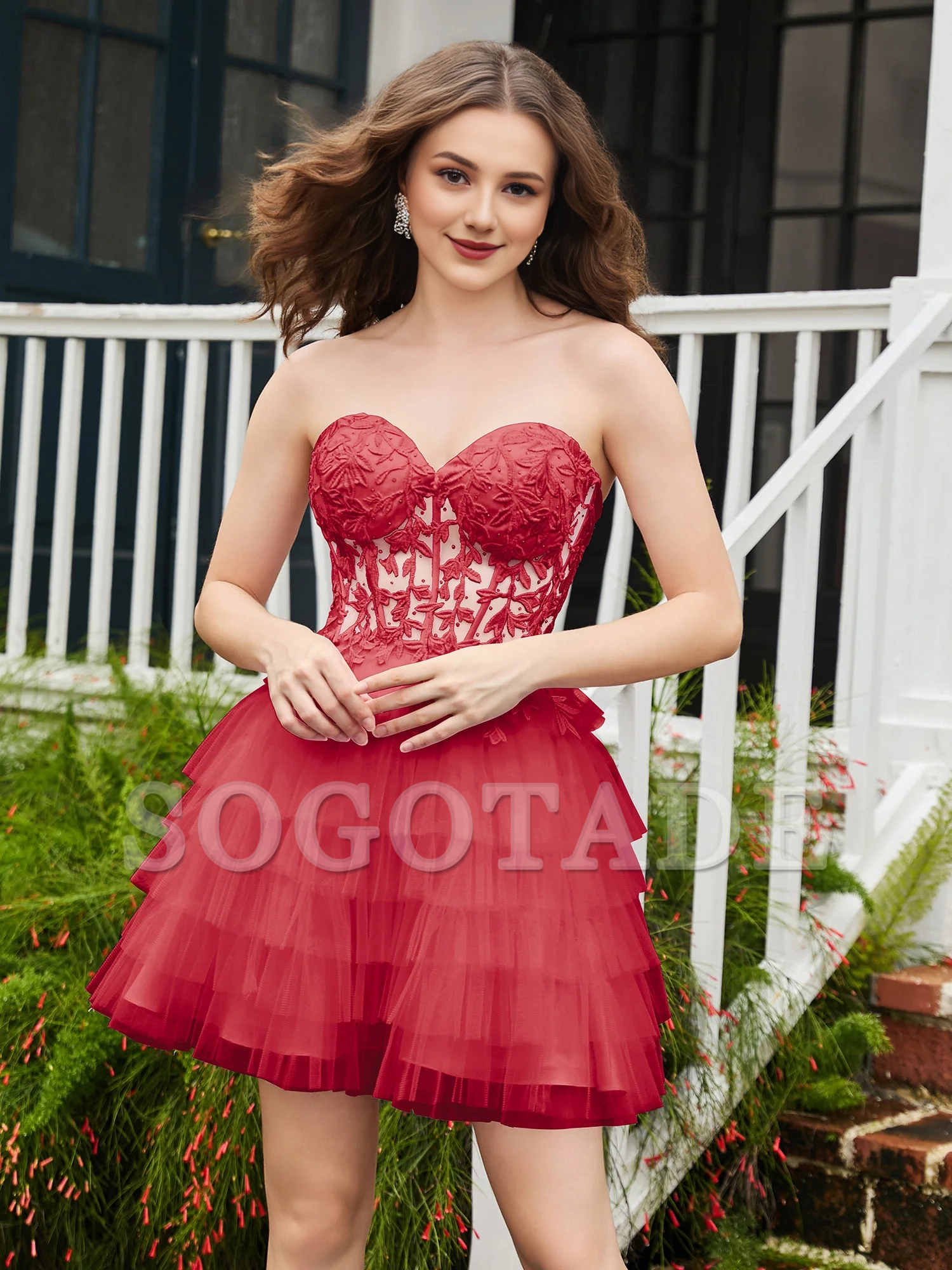 Transparent decal tight corset layered sheer short Homecoming dress