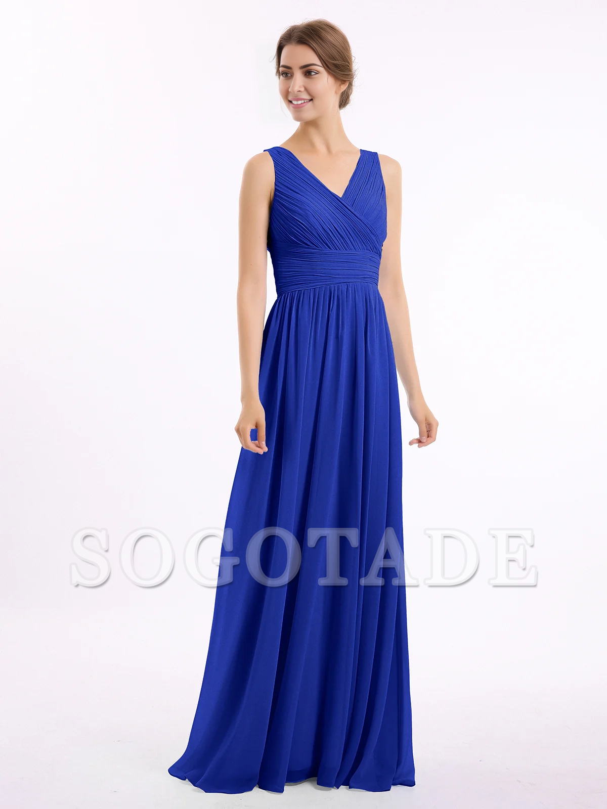 V-neck and floor chiffon dress