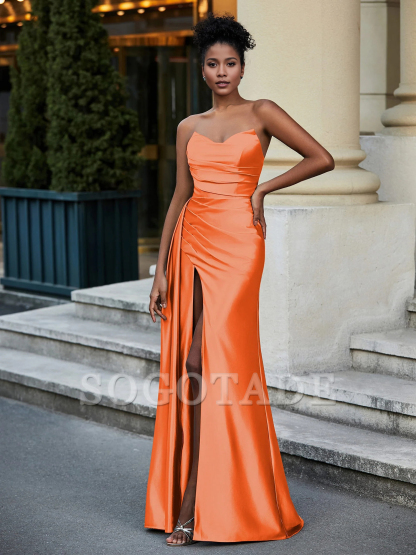 Sweetheart  satin trailing Prom dress