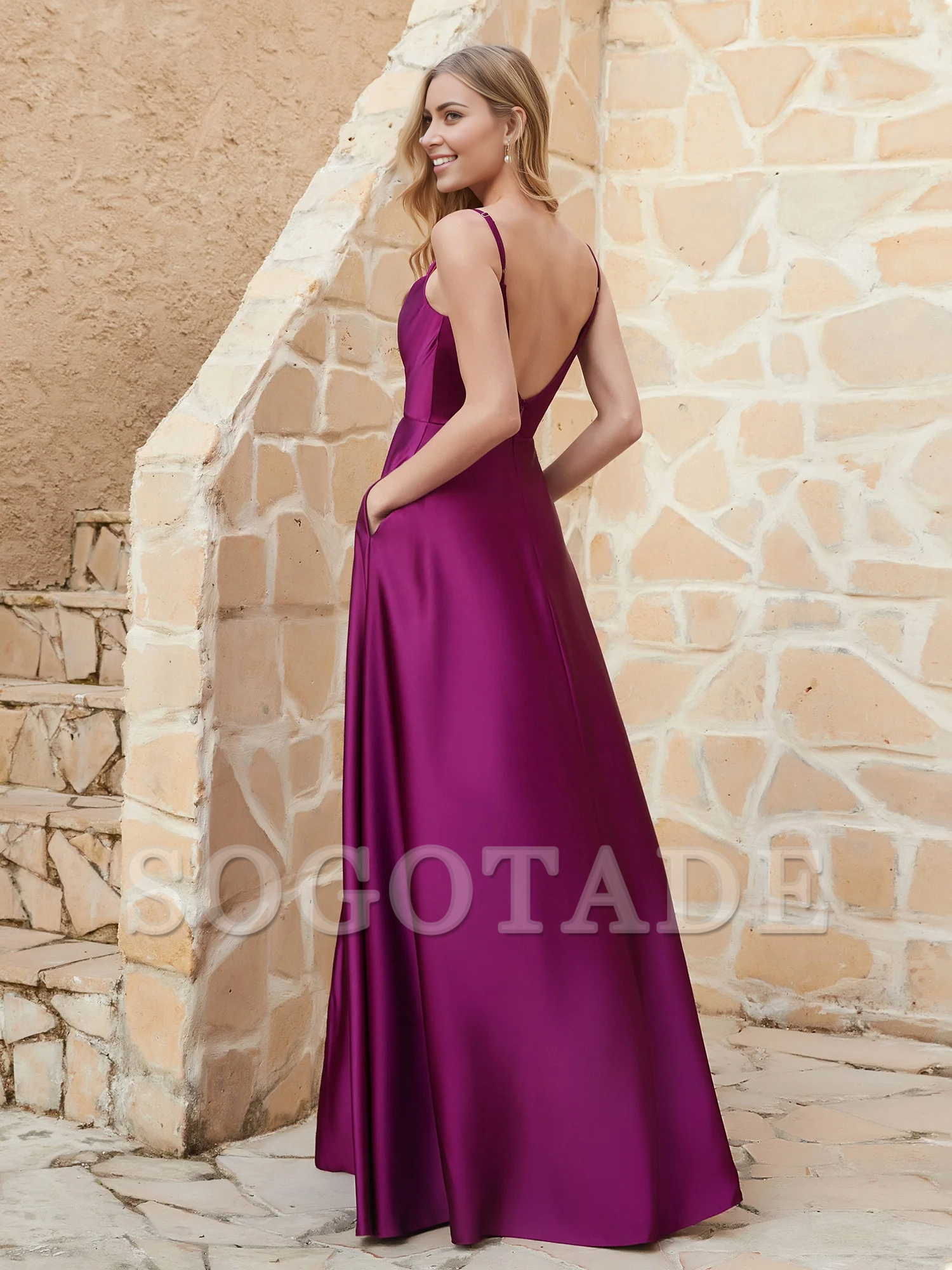 A-line slit satin dress