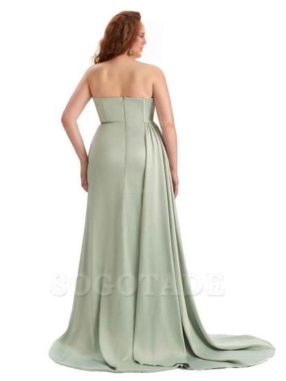 Sexy Side Slit Mermaid Soft Satin Formal Wedding Plus Size Bridesmaid Dresses