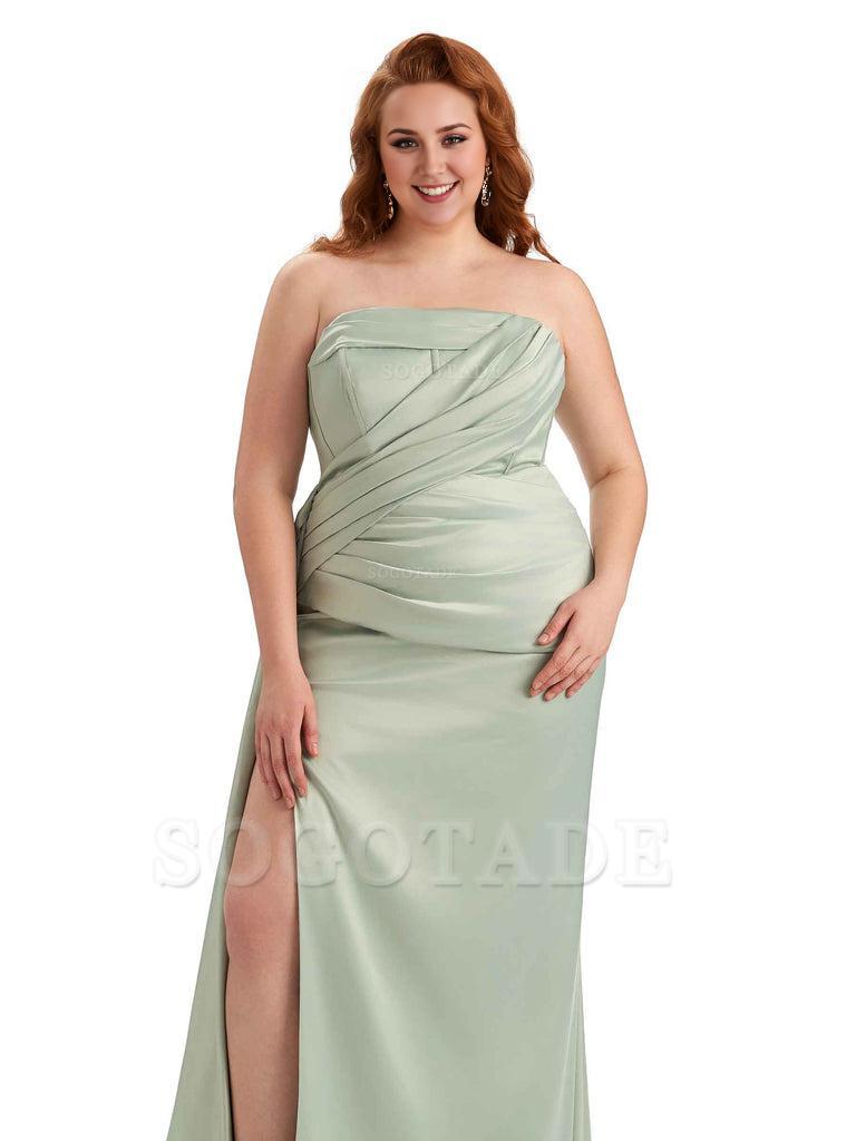 Sexy Side Slit Mermaid Soft Satin Formal Wedding Plus Size Bridesmaid Dresses
