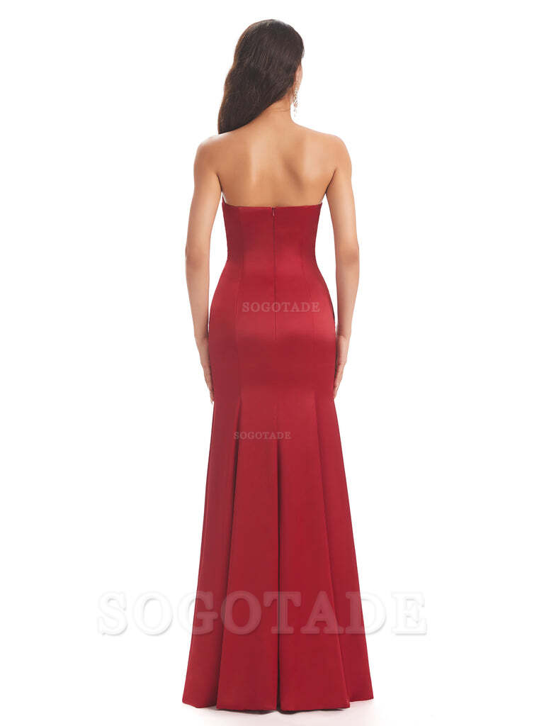 Simple Strapless Sweetheart Soft Satin Mermaid Long Bridesmaid Dresses prom shop dresses