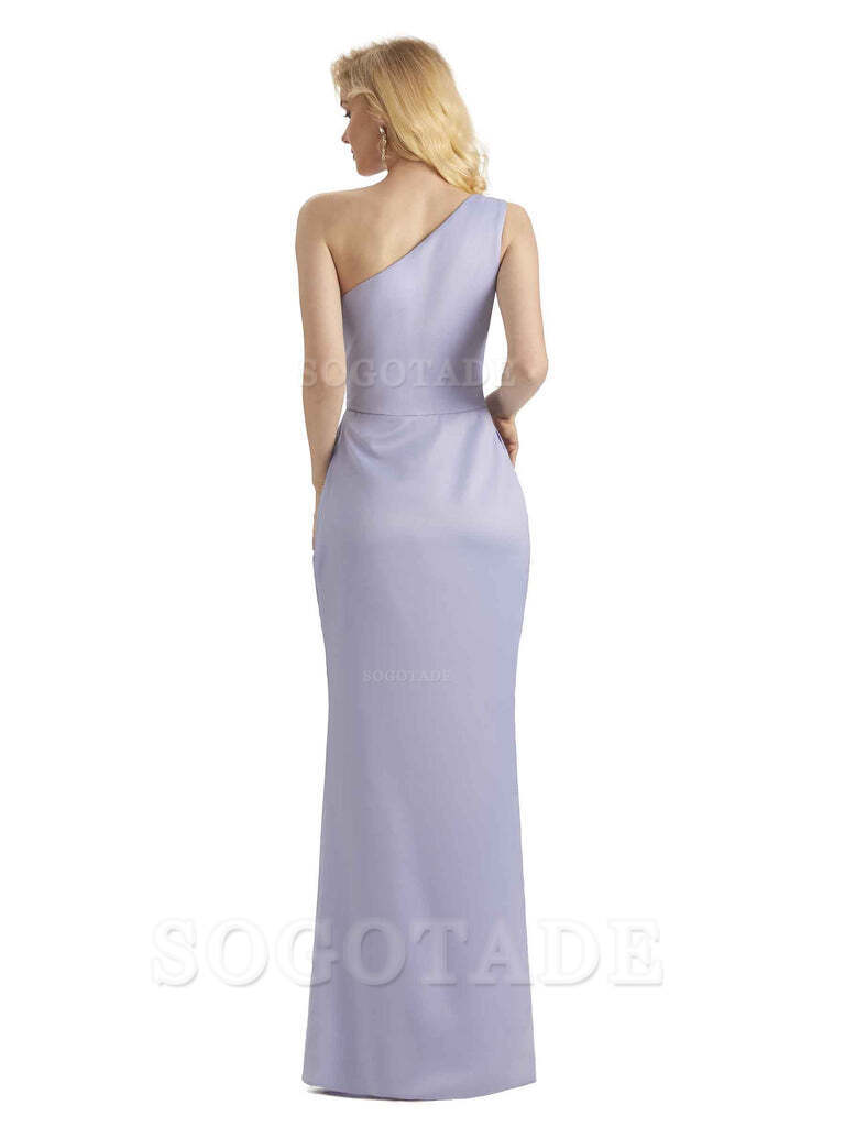 Sexy Soft Satin Split One Shoulder Long Mermaid Wedding Guest Dresses Online