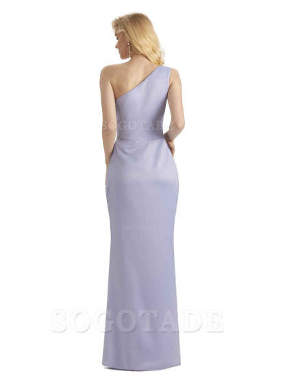 Sexy Soft Satin Split One Shoulder Long Mermaid Wedding Guest Dresses Online
