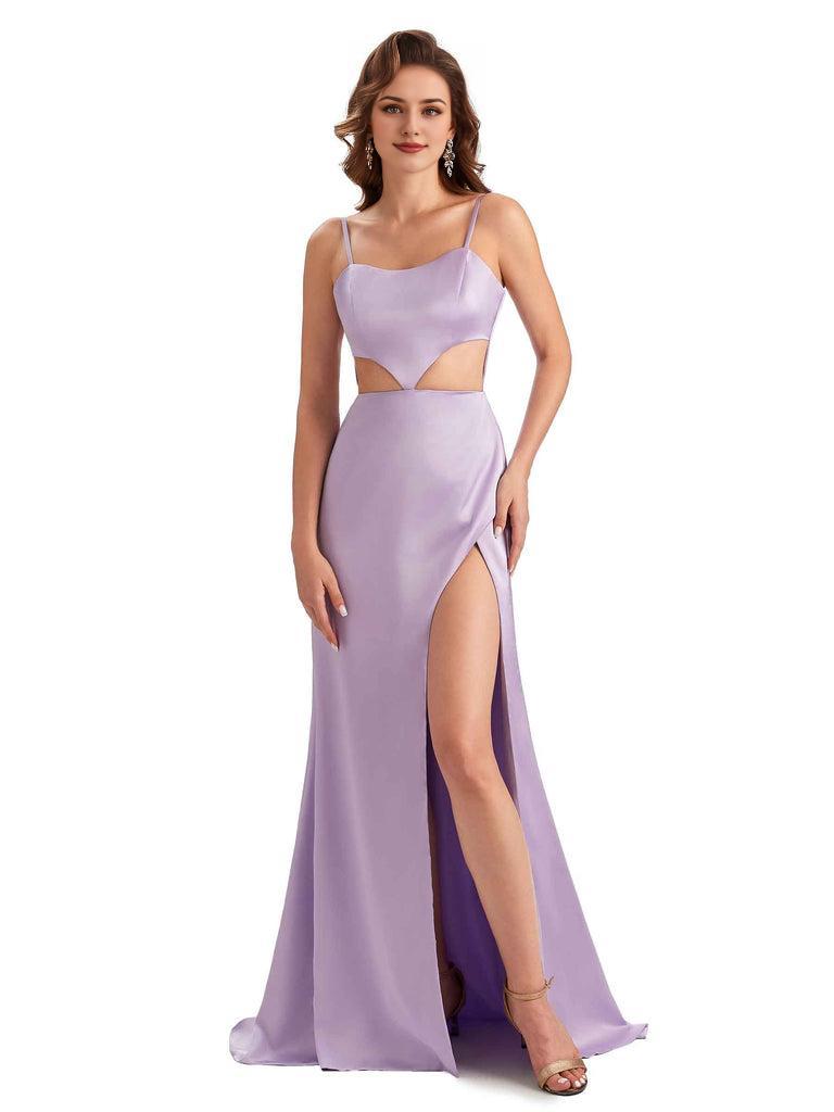 Sexy Satin Side Slit Spaghetti Straps Mermaid Long Unique Curve Dress