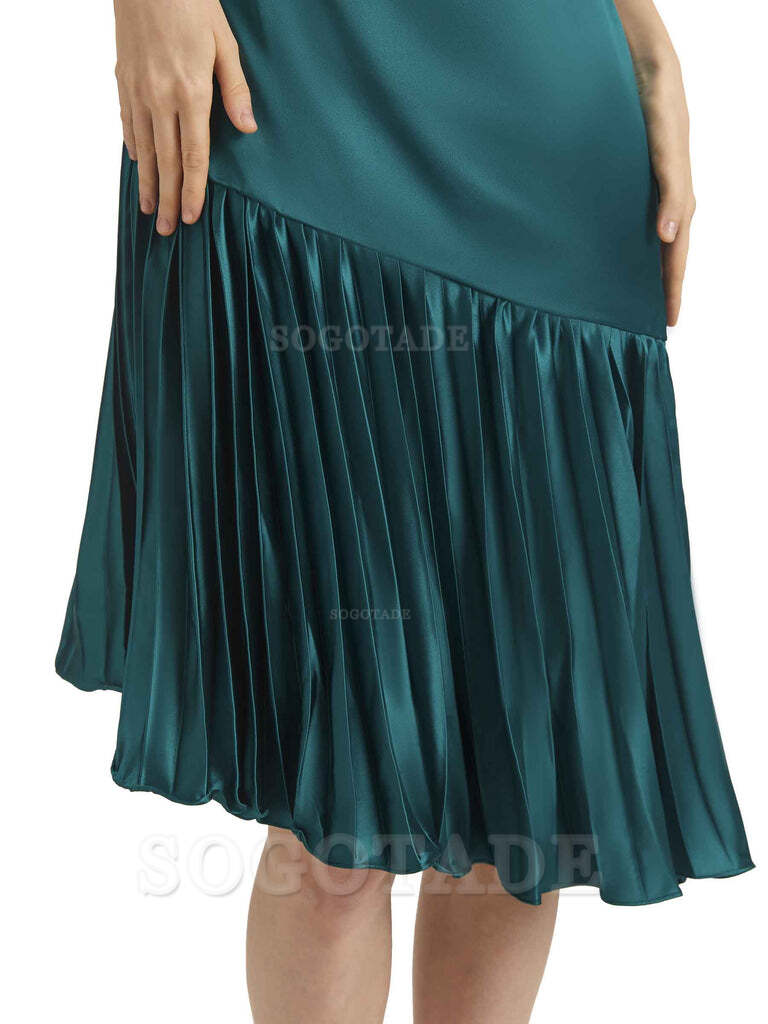 Unique Soft Satin Spaghetti Straps Short Midi Asymmetrical Bridesmaid Dresses Online