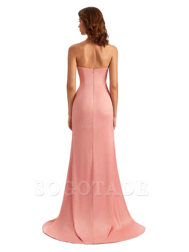 Sexy Halter Mermaid Silky Satin Unique Long Formal Wedding Guest Dresses