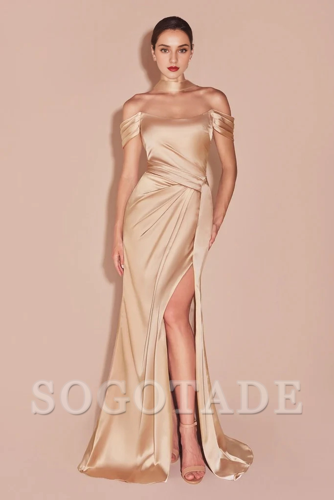 Off shoulder lace tight corset satin evening gowns