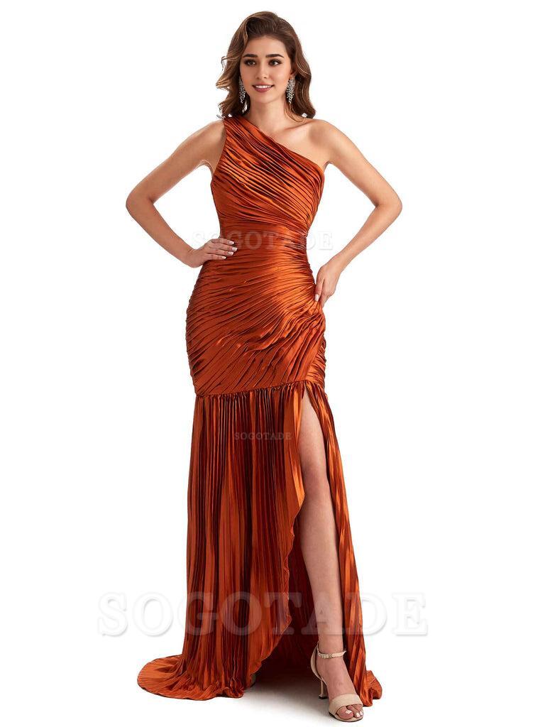 Sexy Side Slit Mermaid Soft Satin One Shoulder Long Ladies Bridesmaid Dresses Online