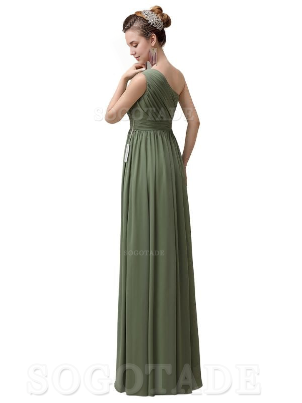 Charming One-Shoulder A-Line Chiffon Pleated Floor-Length Long Elegant Bridesmaid Dresses Formal Women's Dresses Wedding Guests Dresses