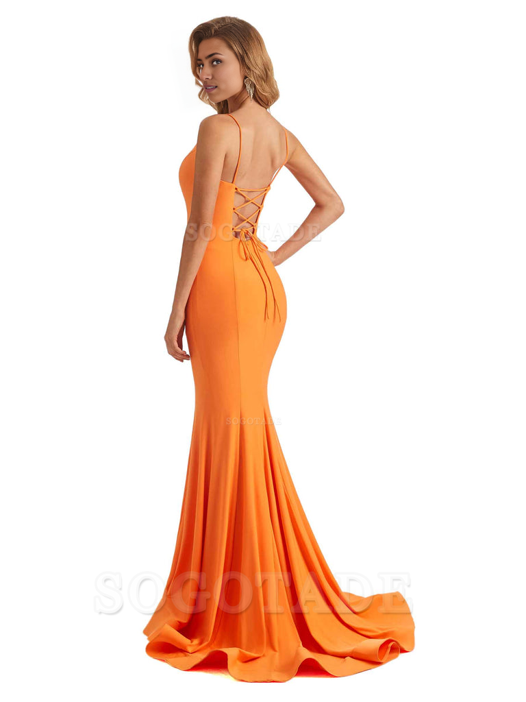 Sexy V-Neck Mermaid Cultivate oneself Spaghetti Straps Backless Long Charming Bridesmaid Dresses Formal Women's Dresses Wedding Guests Dresses