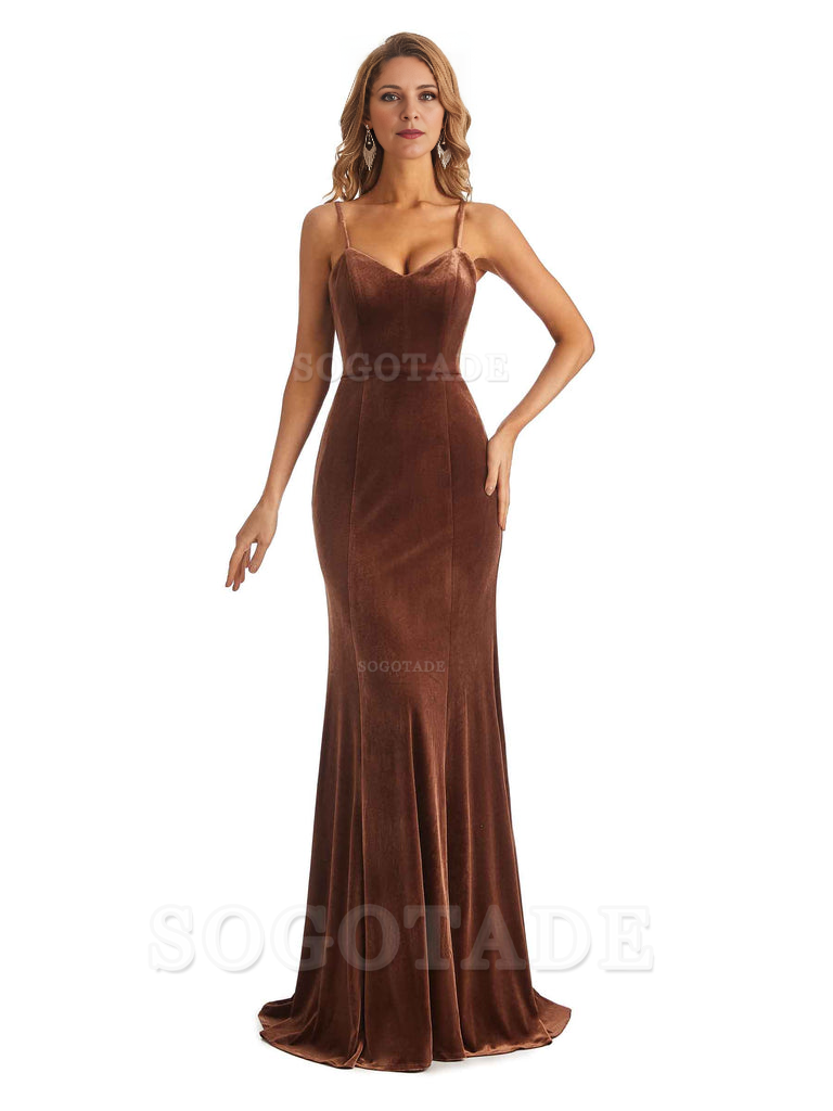 Elegant Charming V-Neck Mermaid Spaghetti Straps Backless Velvet Long High Quality Bridesmaid Dresses Formal Women's Dresses Wedding Guests Dresses