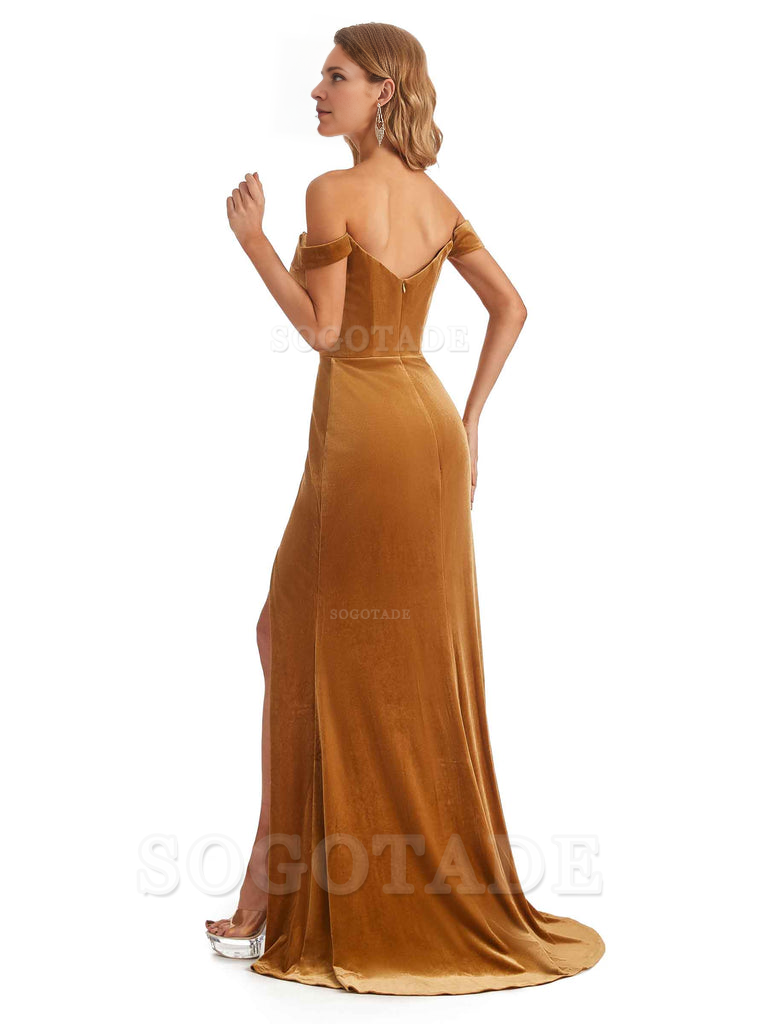 Elegant Simple Mermaid Off The Shoulder Backless Side Slit Velvet Long Charming Bridesmaid Dresses Formal Women's Dresses Wedding Guests Dresses