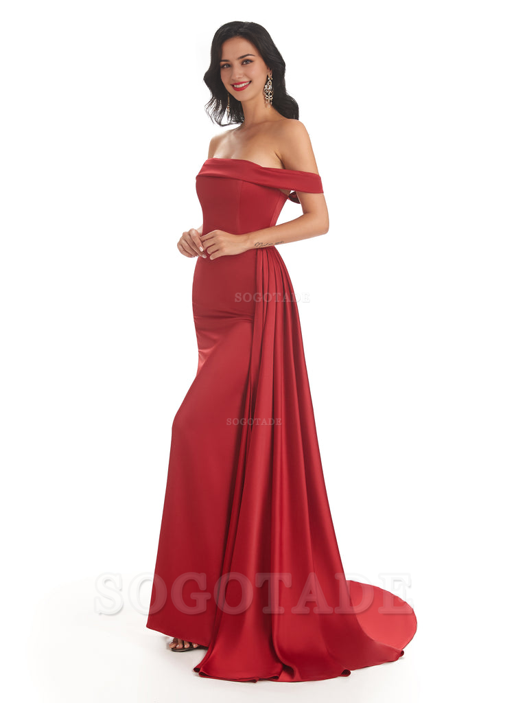 Sexy Off The Shoulder Soft Satin Mermaid Long Bridesmaid Dresses Gown prom shop dresses