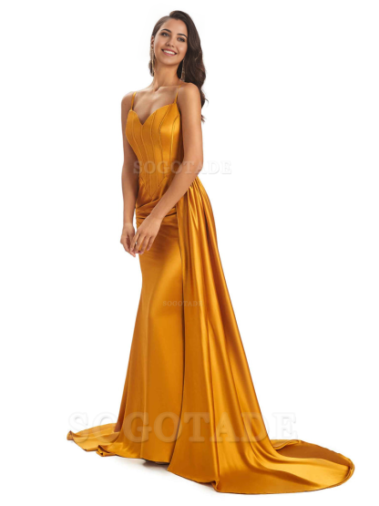 Sheath Spaghetti Satin Straps Floor-Length formal dresses evening gown Bridesmaid Dresses