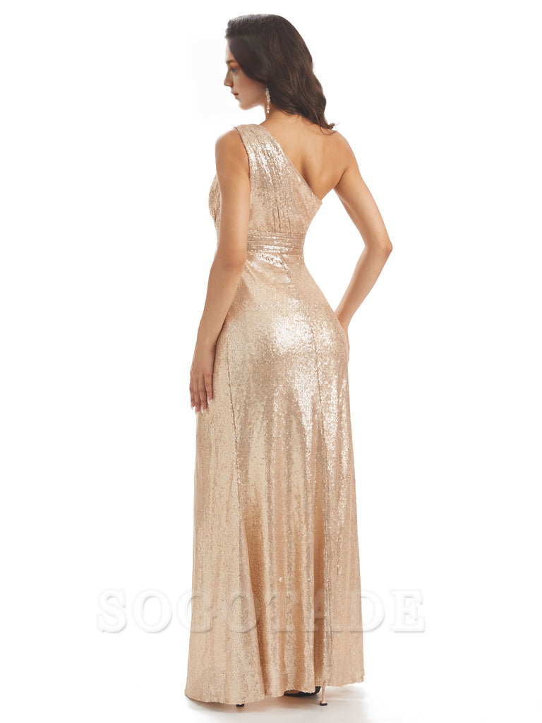 Sexy Sequin One Shoulder Sleeveless Long Mermaid Bridesmaid Dresses prom shop dresses