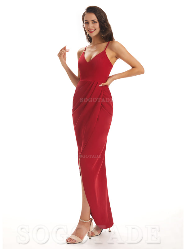 Simple Soft Satin Spaghetti Straps Mermaid Midi Bridesmaid Dresses prom shop dresses