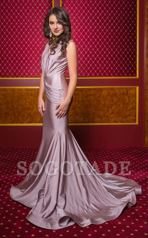 Mermaid deep V-neck sleeveless backless and floor length Prom dress