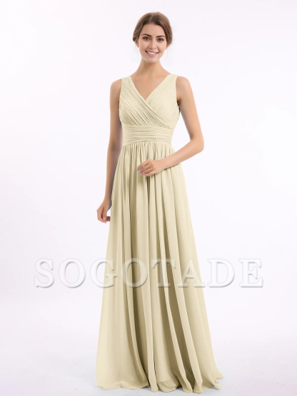 V-neck and floor chiffon dress