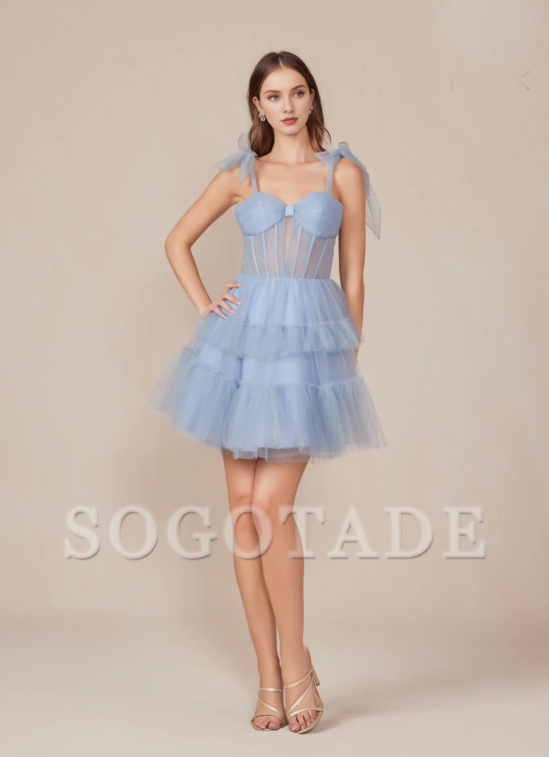 Short sleeveless ribbon bow dress