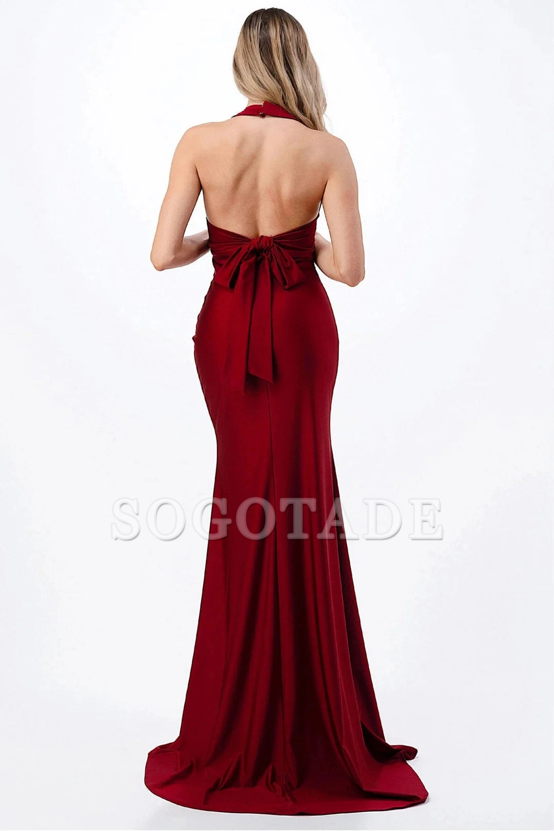 Long neck hanging V-neck dress