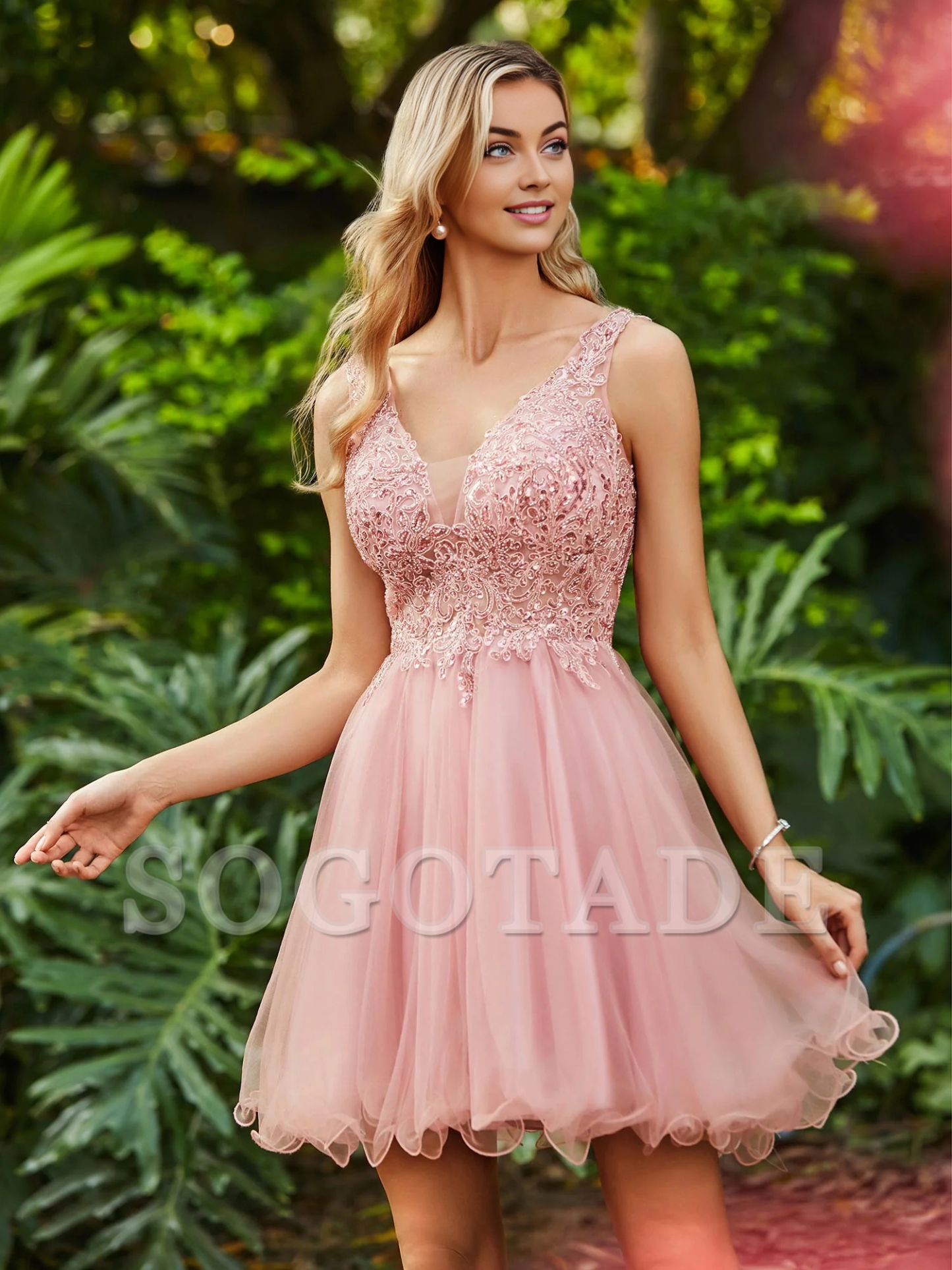 A-line sequined top with ruffled edges for short Homecoming dress
