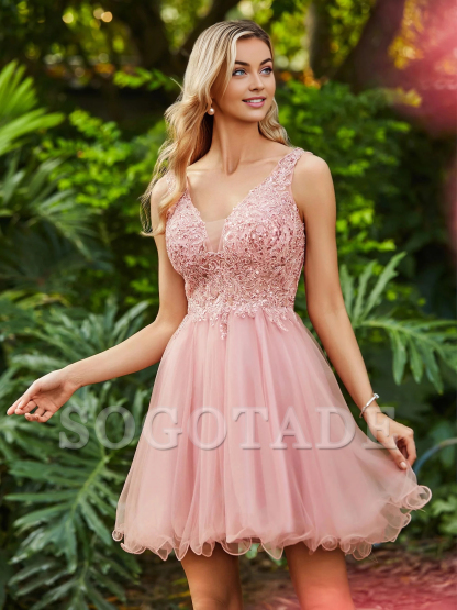 A-line sequined top with ruffled edges for short Homecoming dress