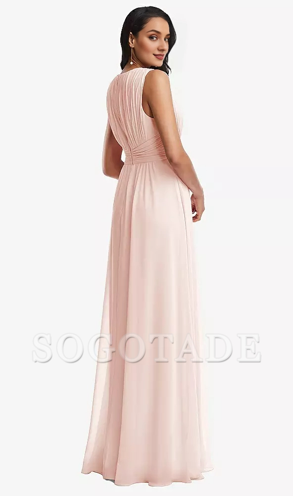 Parallel Crepe Deep V-neck backless Chiffon Long Prom Dress