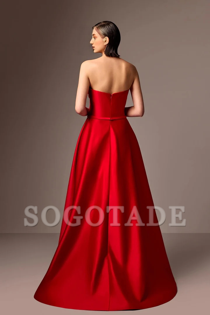 Heart collar satin strapless and floor length godons evening dresses