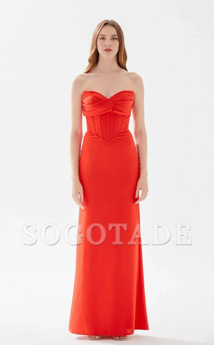 Chicken neckline tight corset straight tube and floor length evening dress