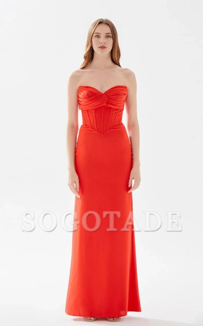 Chicken neckline tight corset straight tube and floor length evening dress