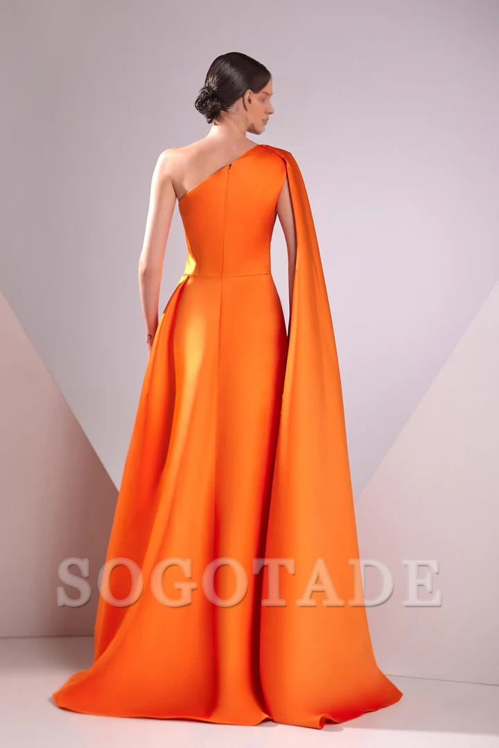 A-line evening gown elegant formal and floor length sleeveless single shoulder pocket satin pleated 2024 gowns evening dresses-SOGOTADE