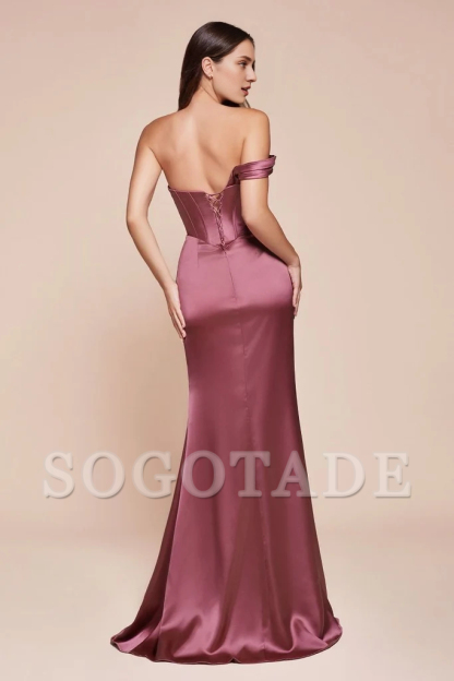 One shoulder satin tight corset dresses evening dresses