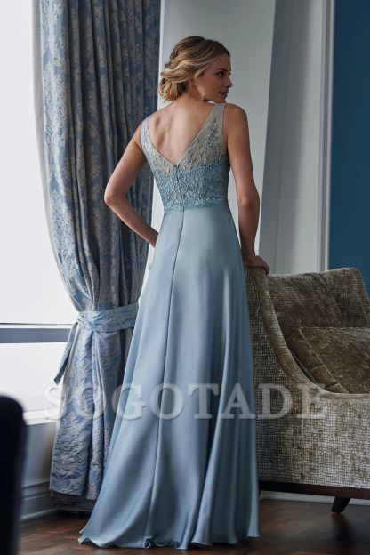 V-neck chiffon tight corset beaded mother of the bride dress