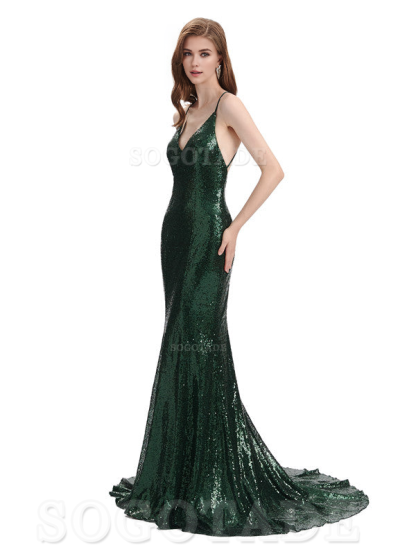 Deep V Neck Sexy Spaghetti Strap Backless Sequins Floor-Length Bridesmaid Dresses Bridesmaid Dresses Formal Women's Dresses Wedding Guest Dresses