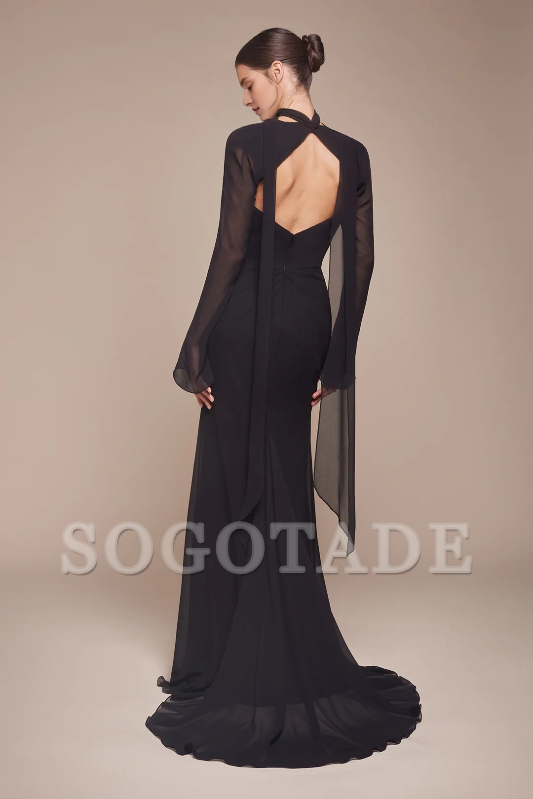 Chiffon long strapless long sleeved slim fit skirt