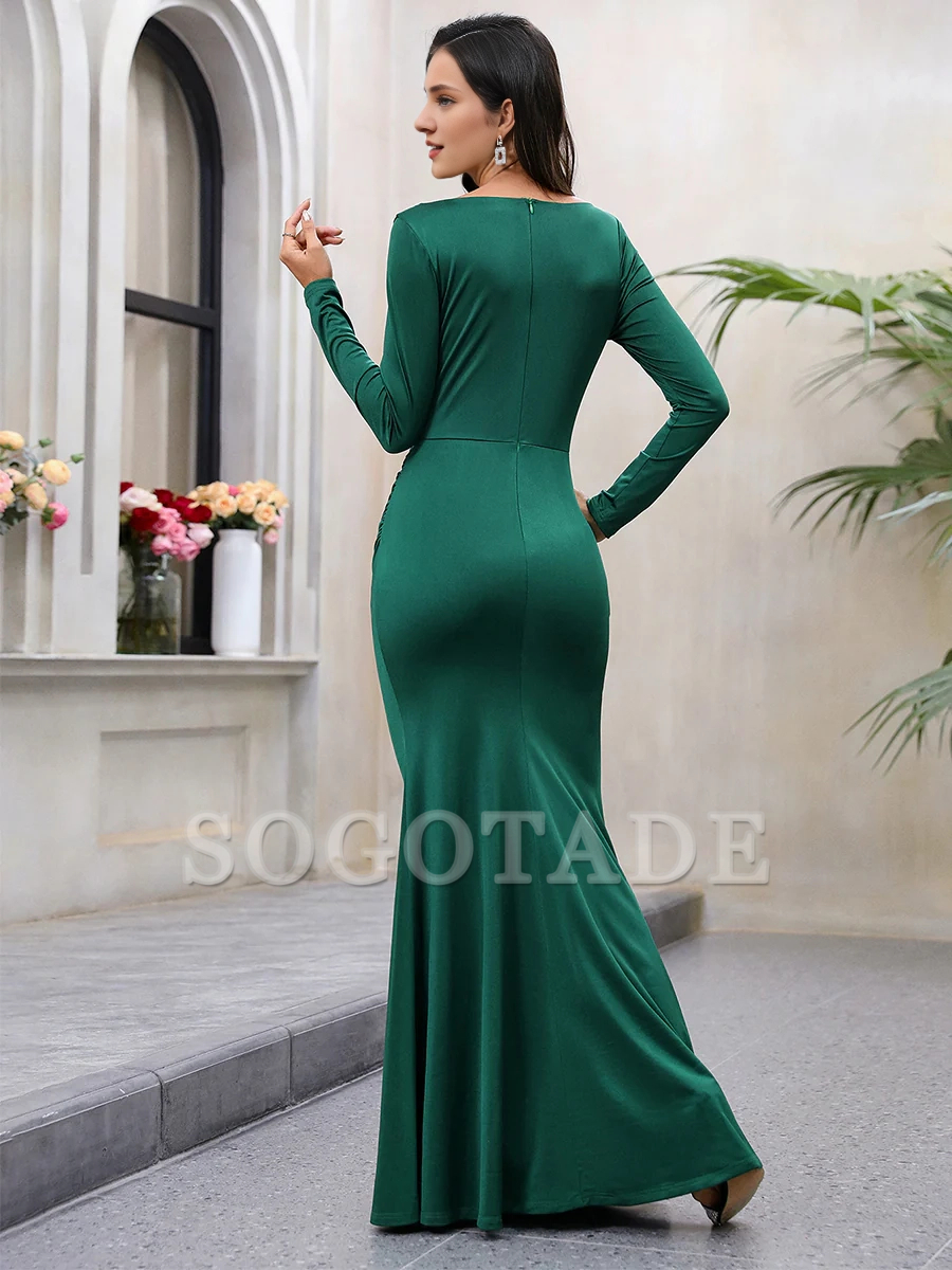 Mermaid square neck long sleeved and floor length gowns evening dresses
