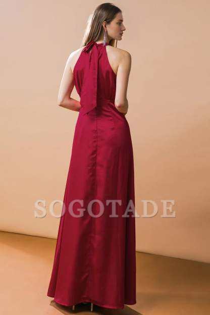 A-line hanging neck collar with exposed back lace up dress-SOGOTADE