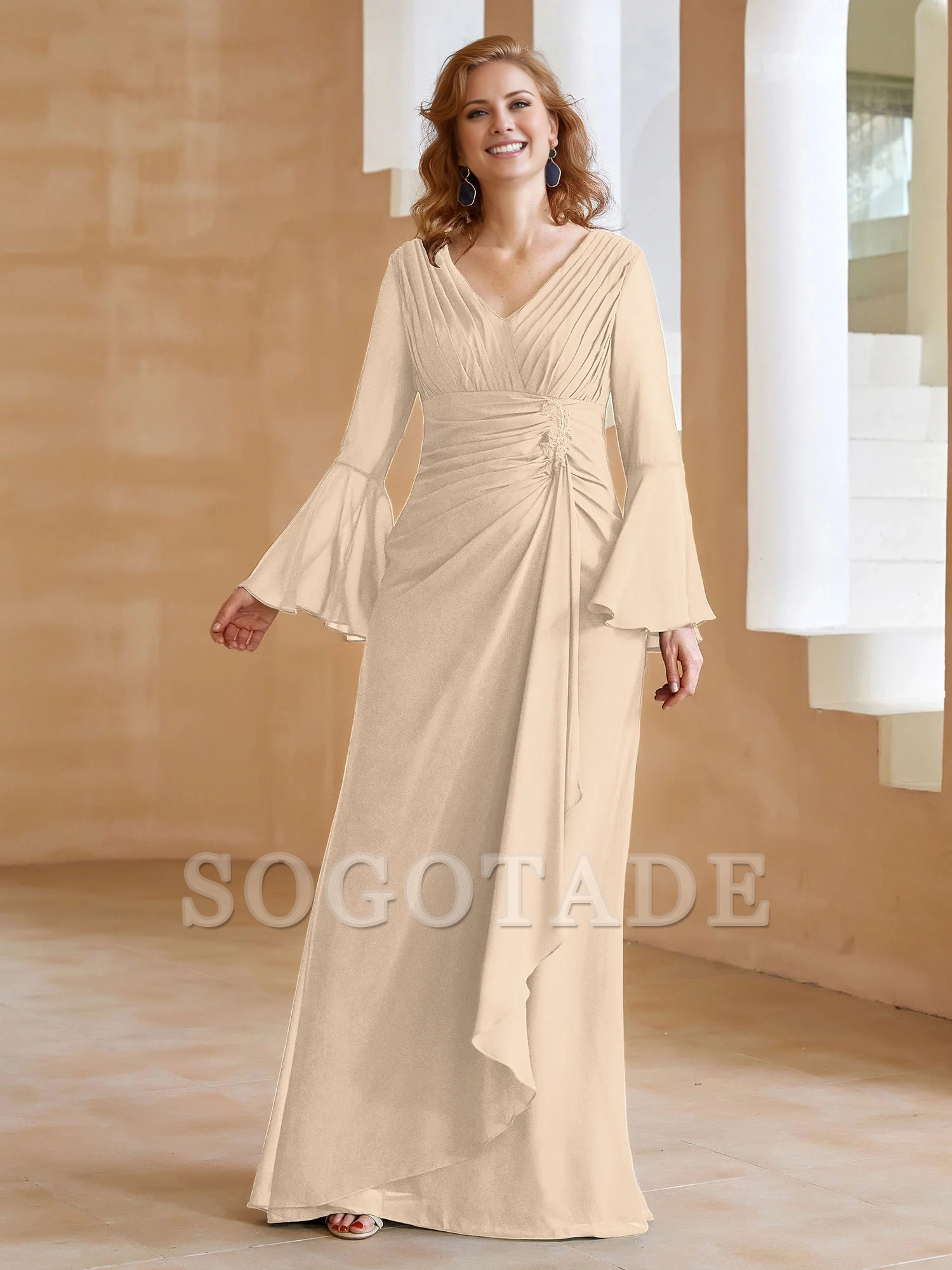 V-neck folds and mother of the bride dress