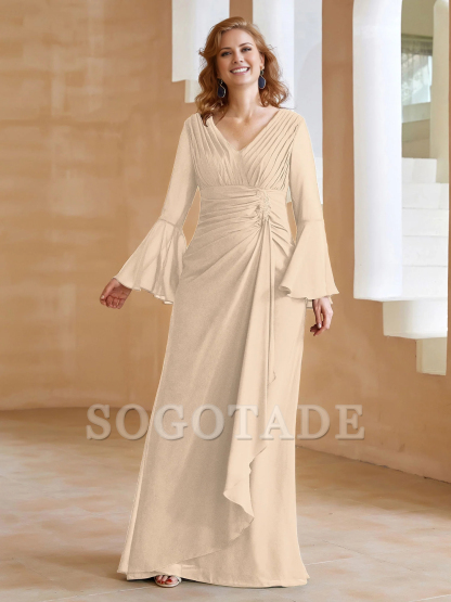 V-neck folds and mother of the bride dress
