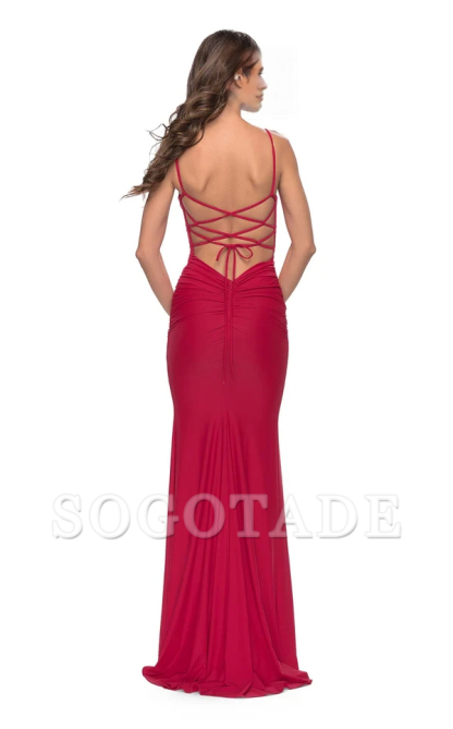 Mermaid deep V-neck sleeveless tight corset and floor length evening dress
