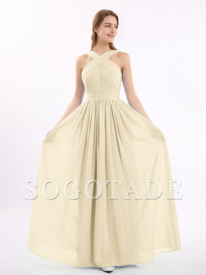 Bow front cross chiffon long dress